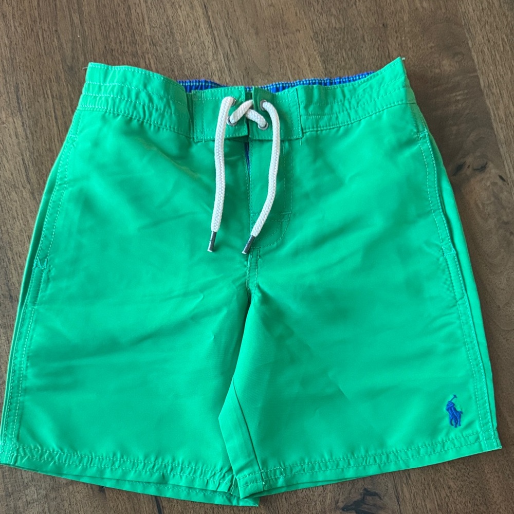 Ralph Lauren Bright Teal Kids Swim Shorts with Blue Polo Logo